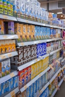 shelves of cereals in a store