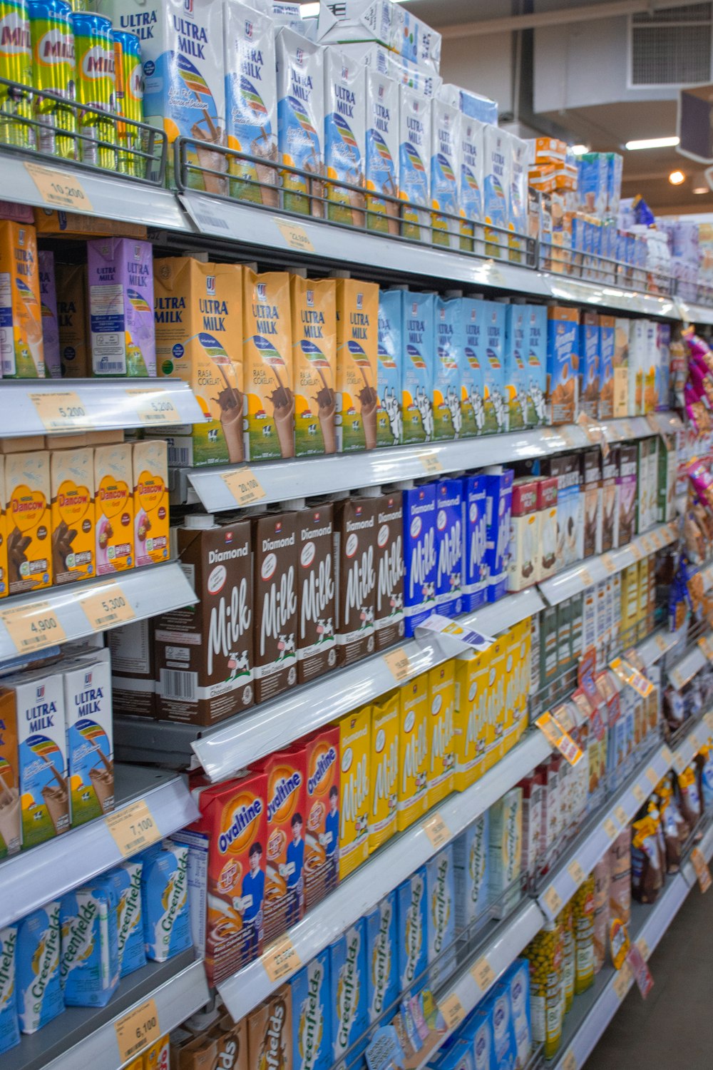 shelves of cereals in a store