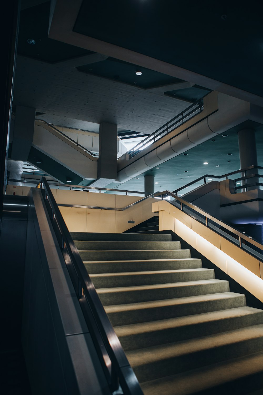 a staircase with lights