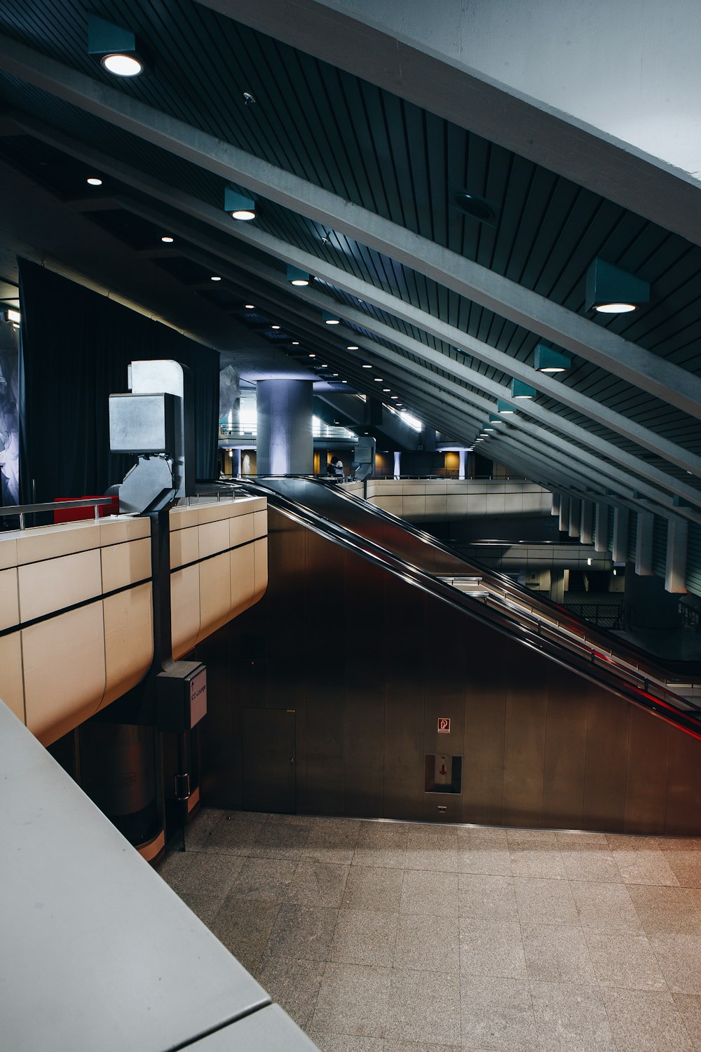 a large room with a staircase