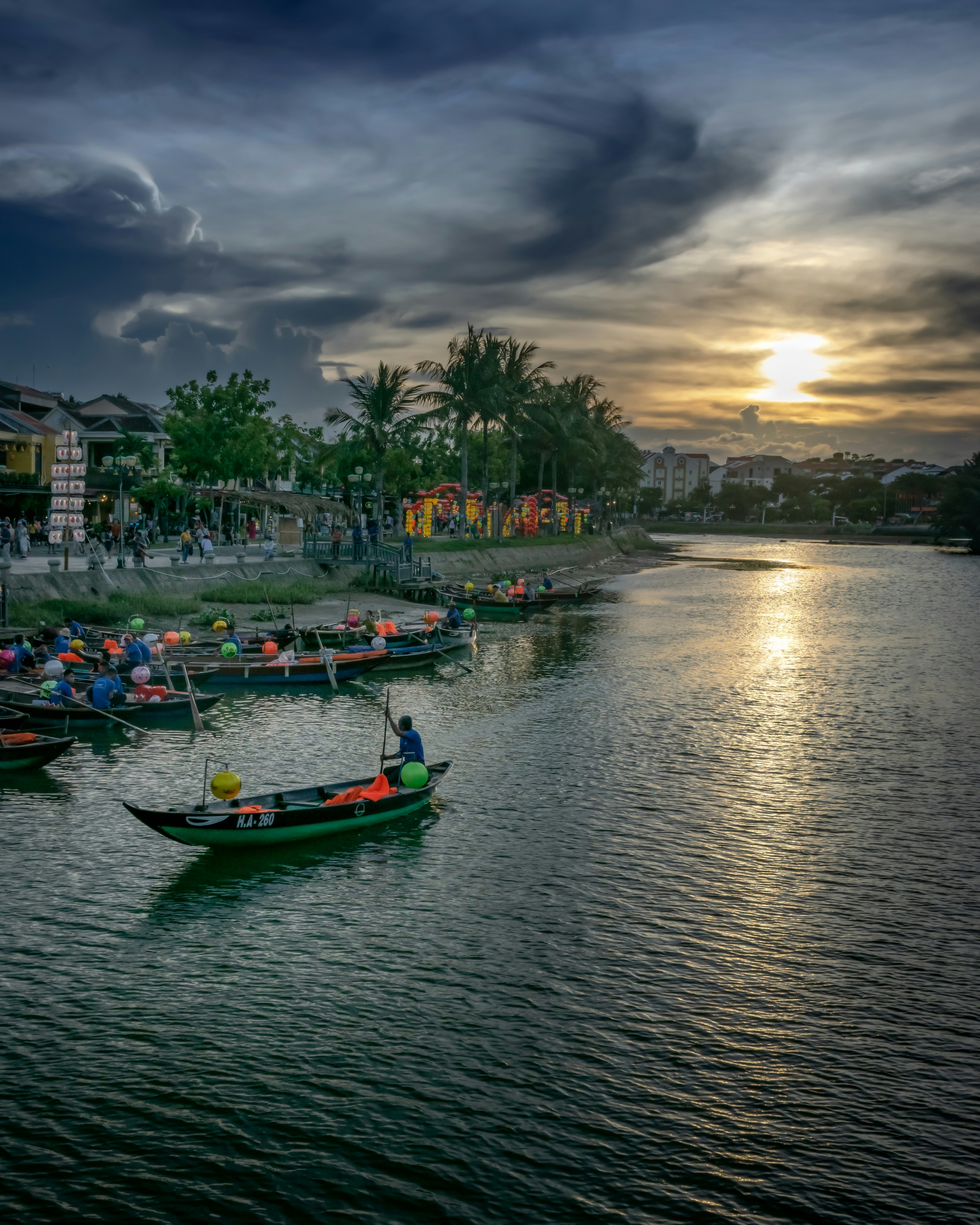 Lantern boats in Hoi An, Vietnam. Sunset time
