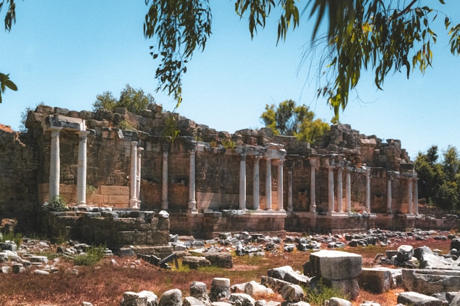 a stone building with columns