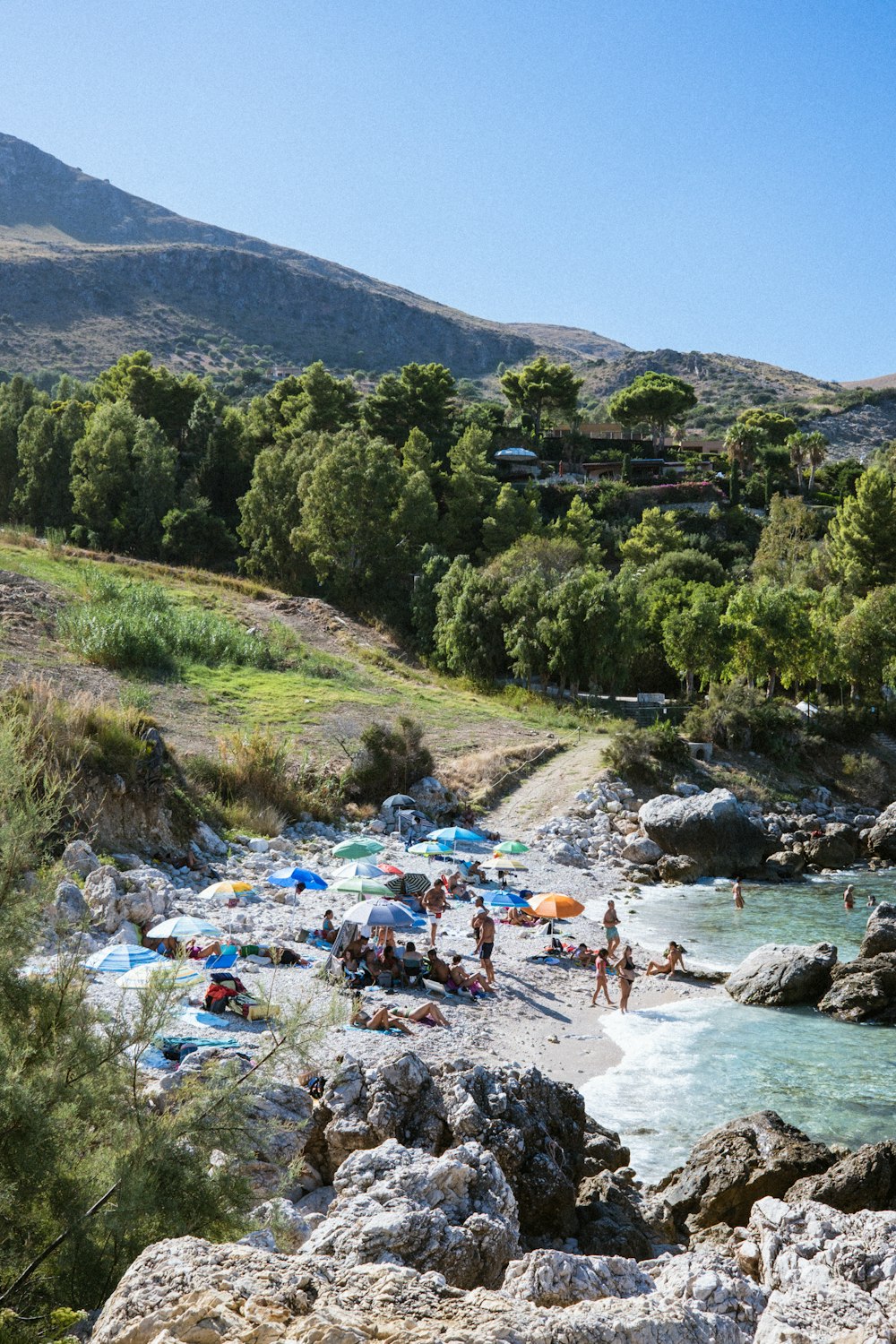 a group of people at a beach