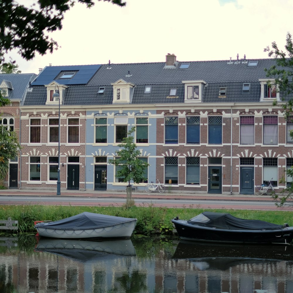 a building with boats in the water