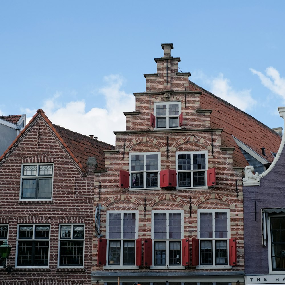 a brick building with a blue sky