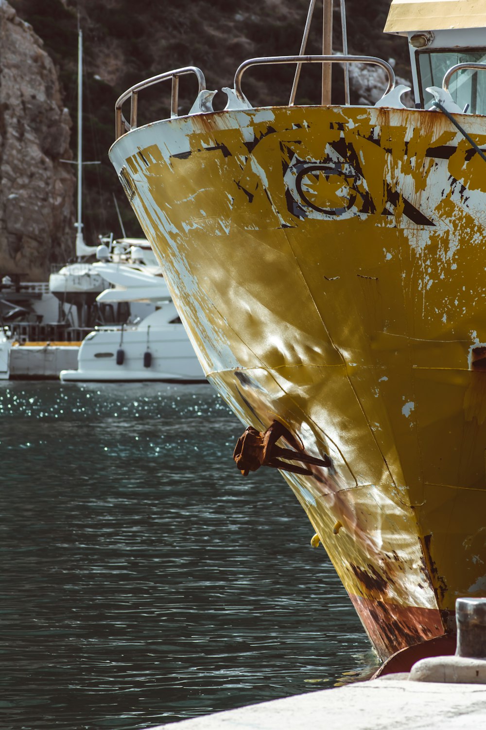 a yellow boat in the water