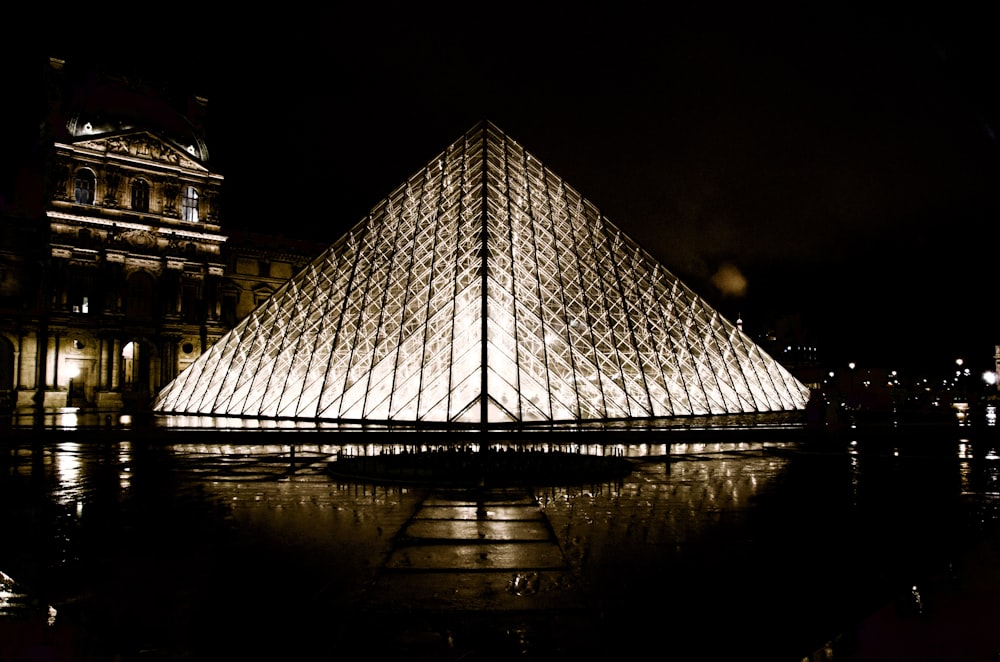 a large glass pyramid