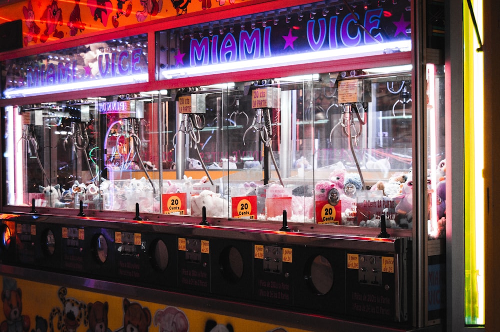 a store window with a variety of items in it