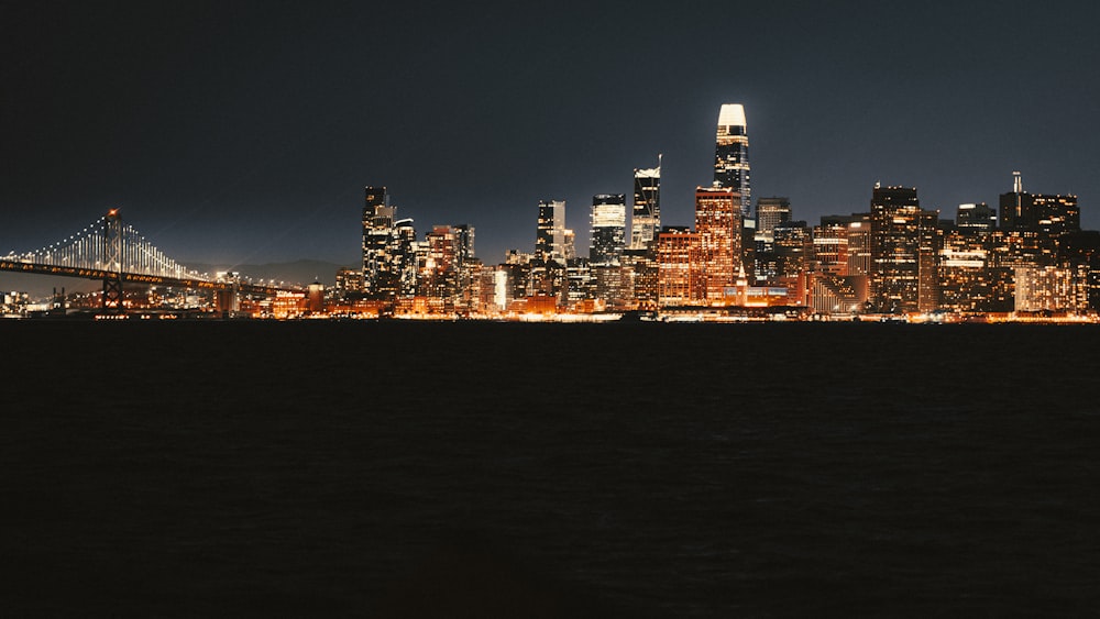 a city skyline at night