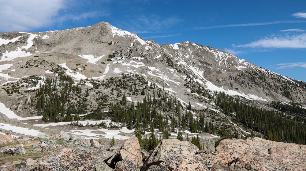 a mountain with snow