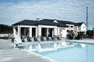 a building with chairs outside