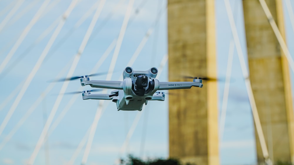 a drone flying over a field