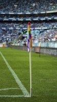 a flag on a pole in a stadium