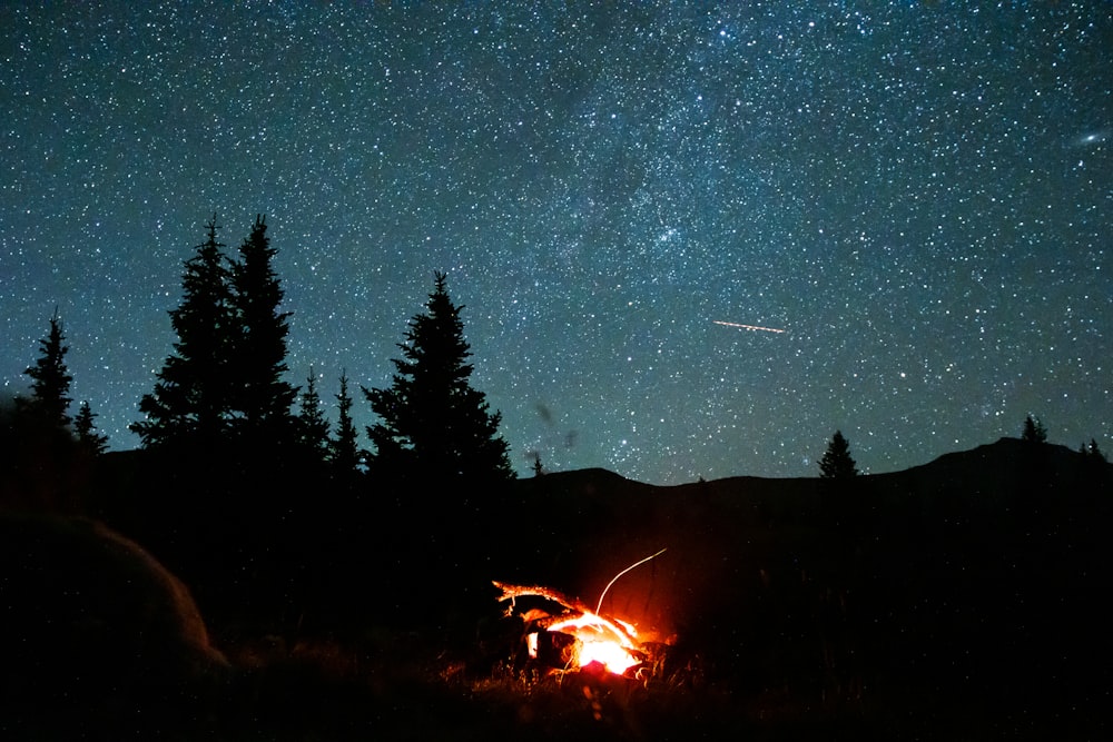 a campfire in the mountains