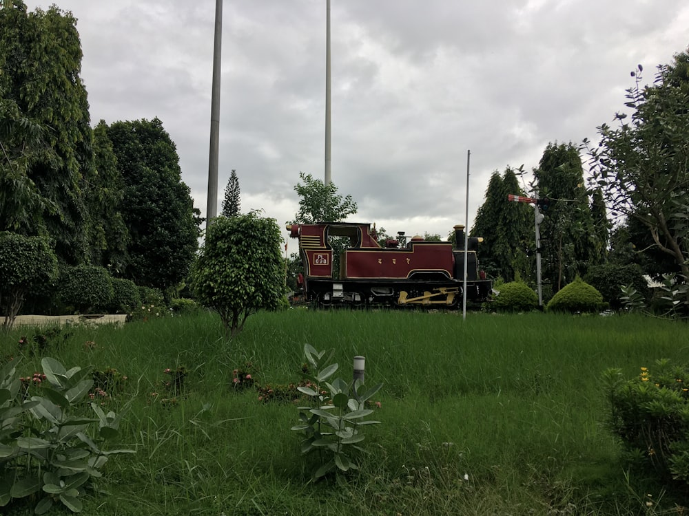 a train travels down the tracks