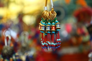 A close-up of intricate Indian craftsmanship on handcrafted items.