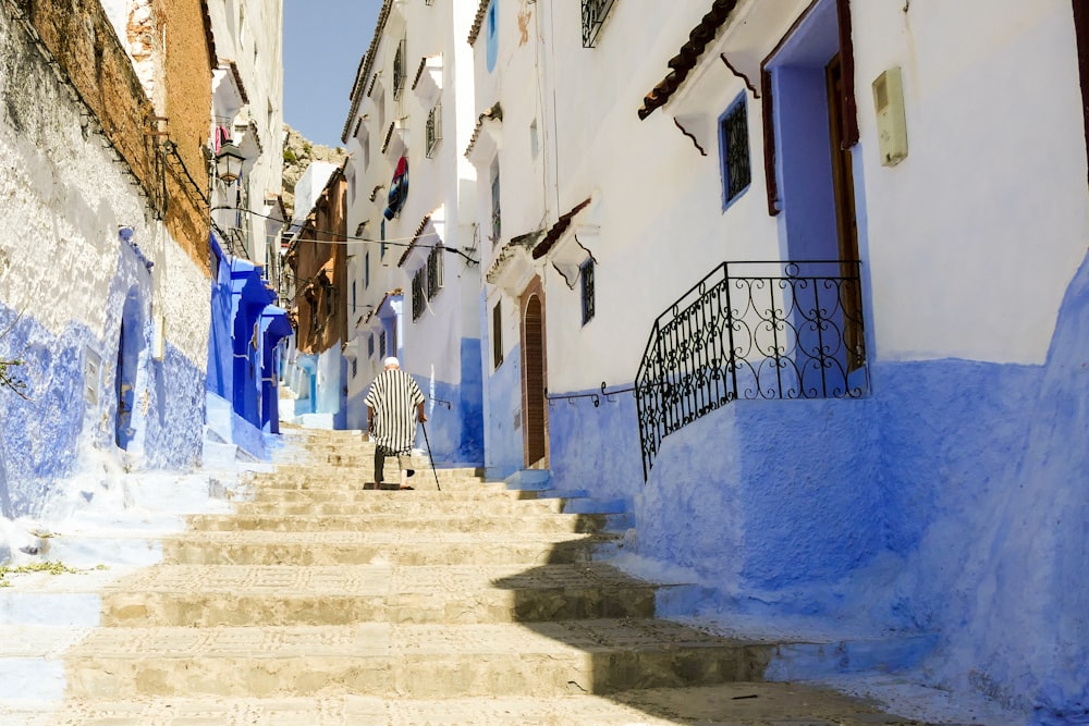 a staircase in a narrow alley