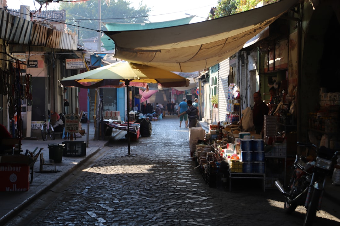 a street is filled with people,