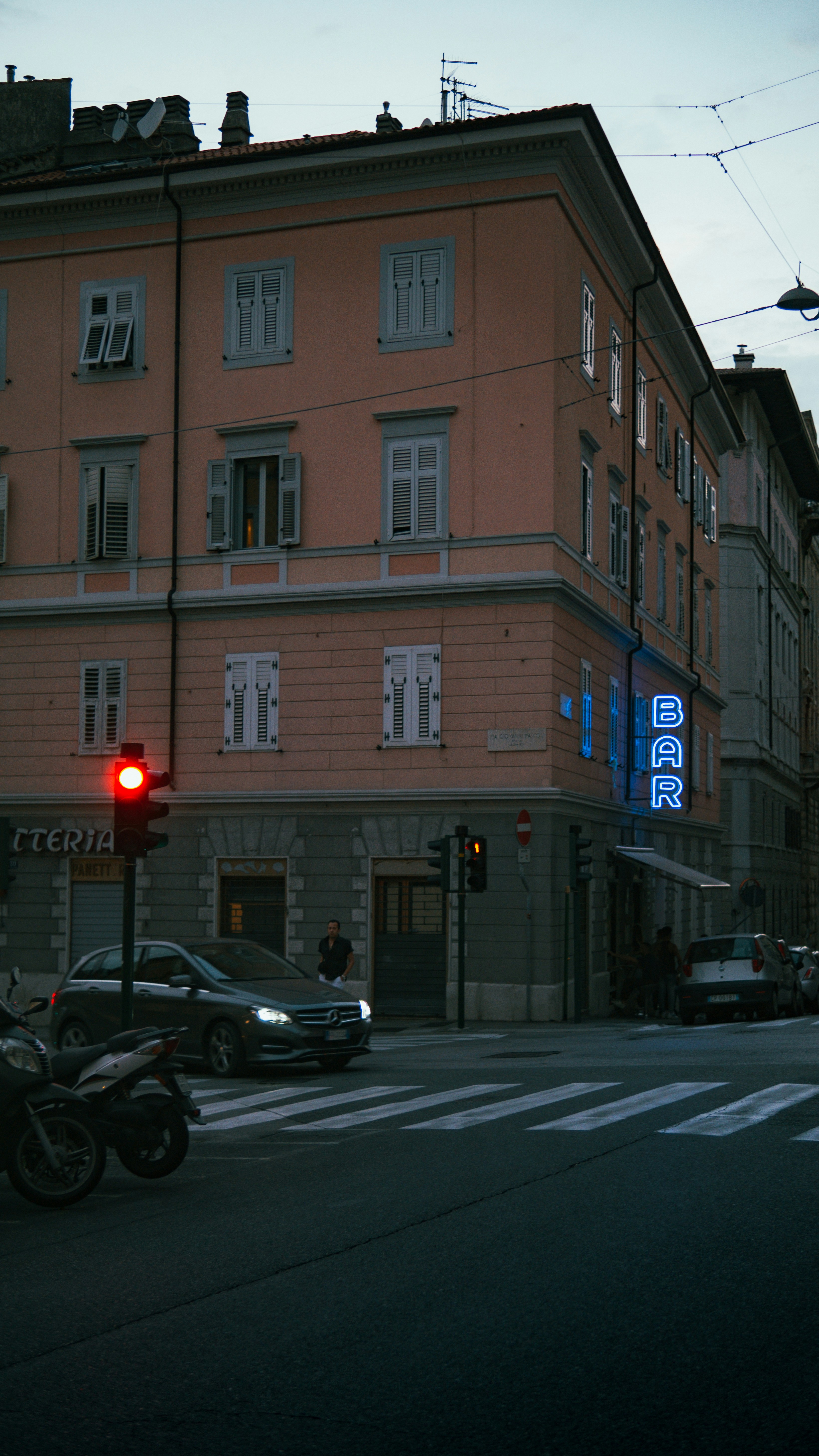 a building with a red light