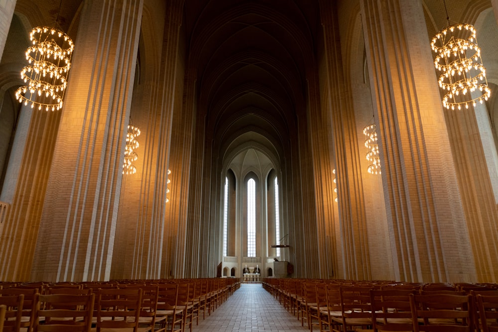 a large church with rows of chairs