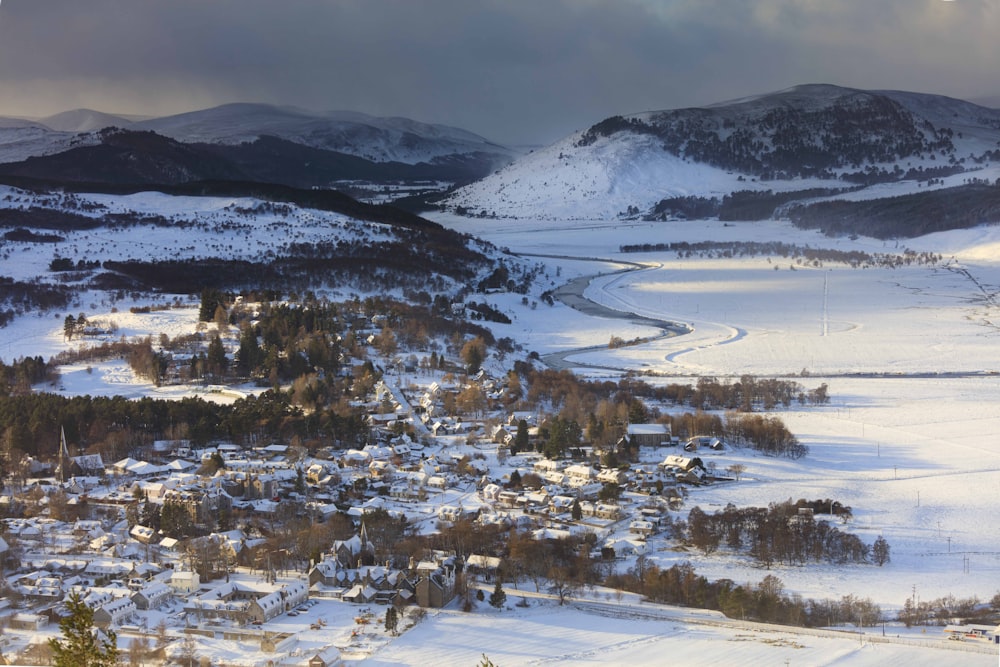 a town in the snow