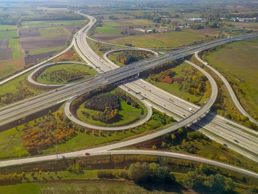 a highway with many lanes