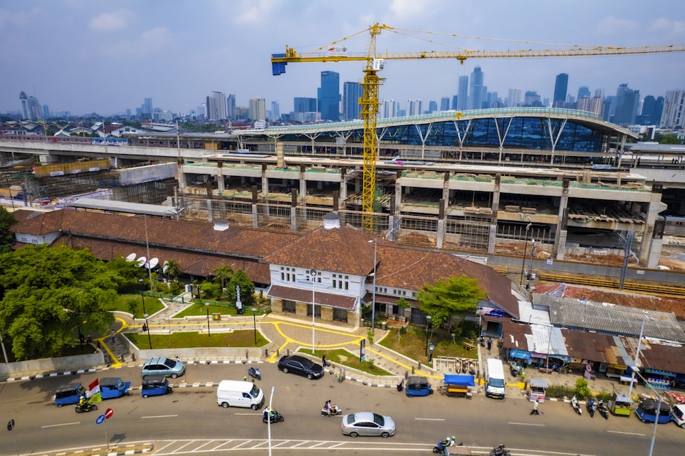 a construction site with a crane