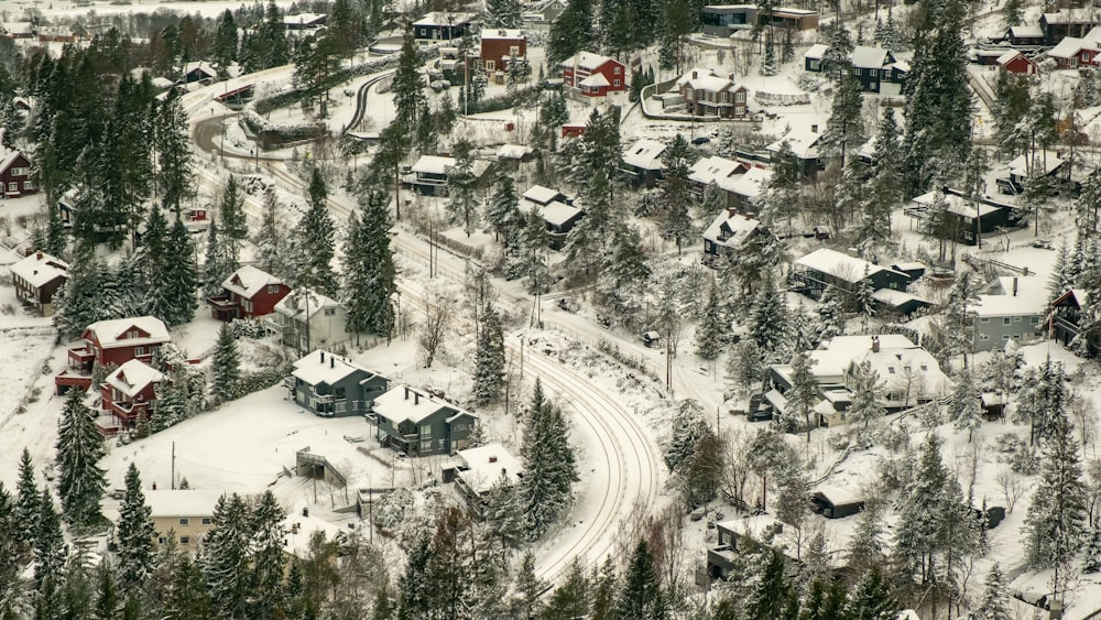 a snow covered town