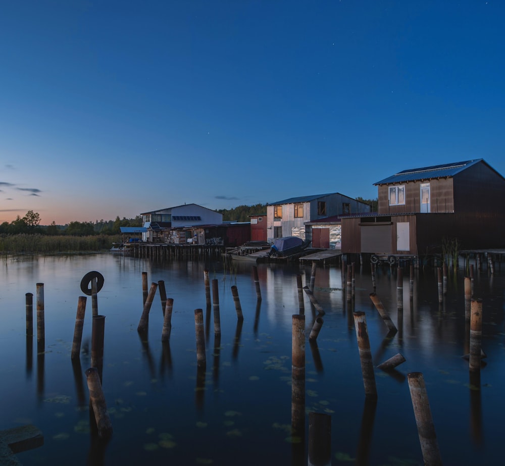 a body of water with buildings along it