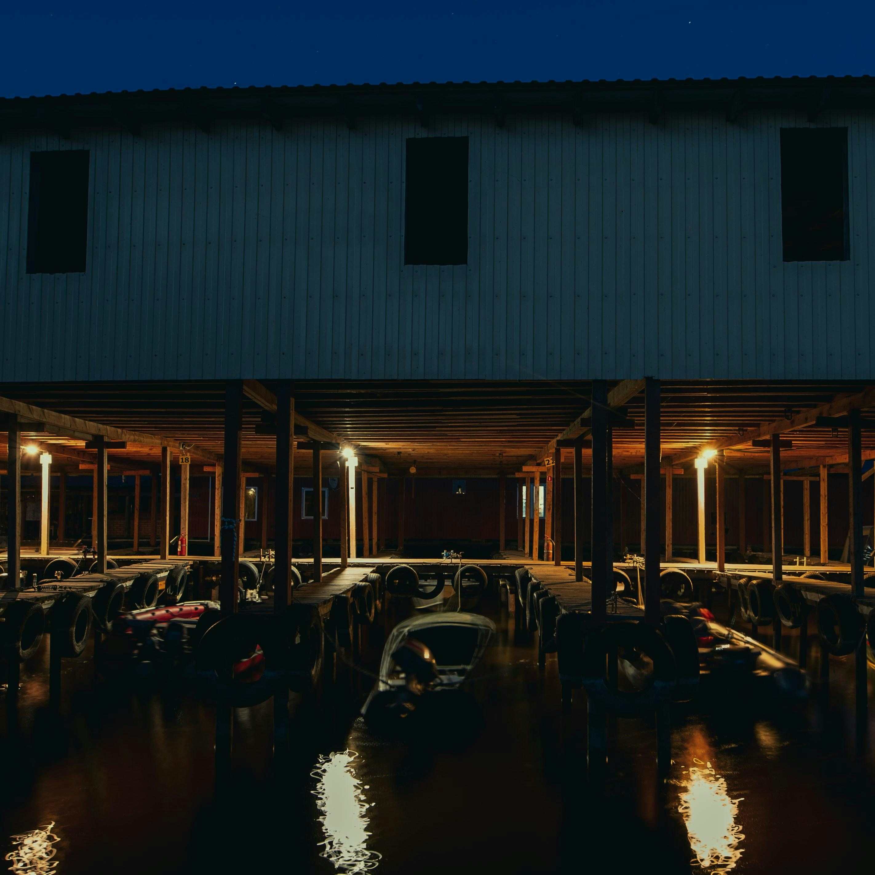 a train station at night