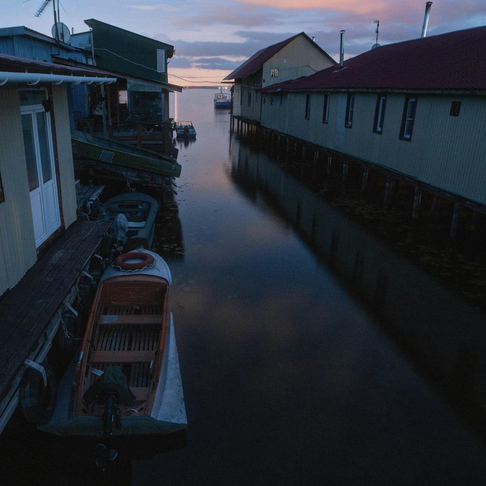 boats docked in a canal