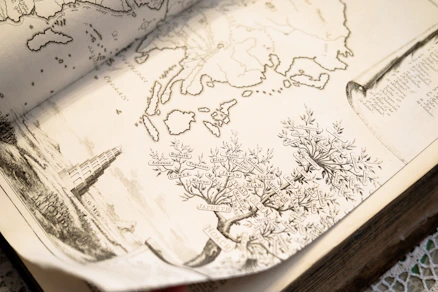 An old sepia-toned family tree chart with handwritten notes.