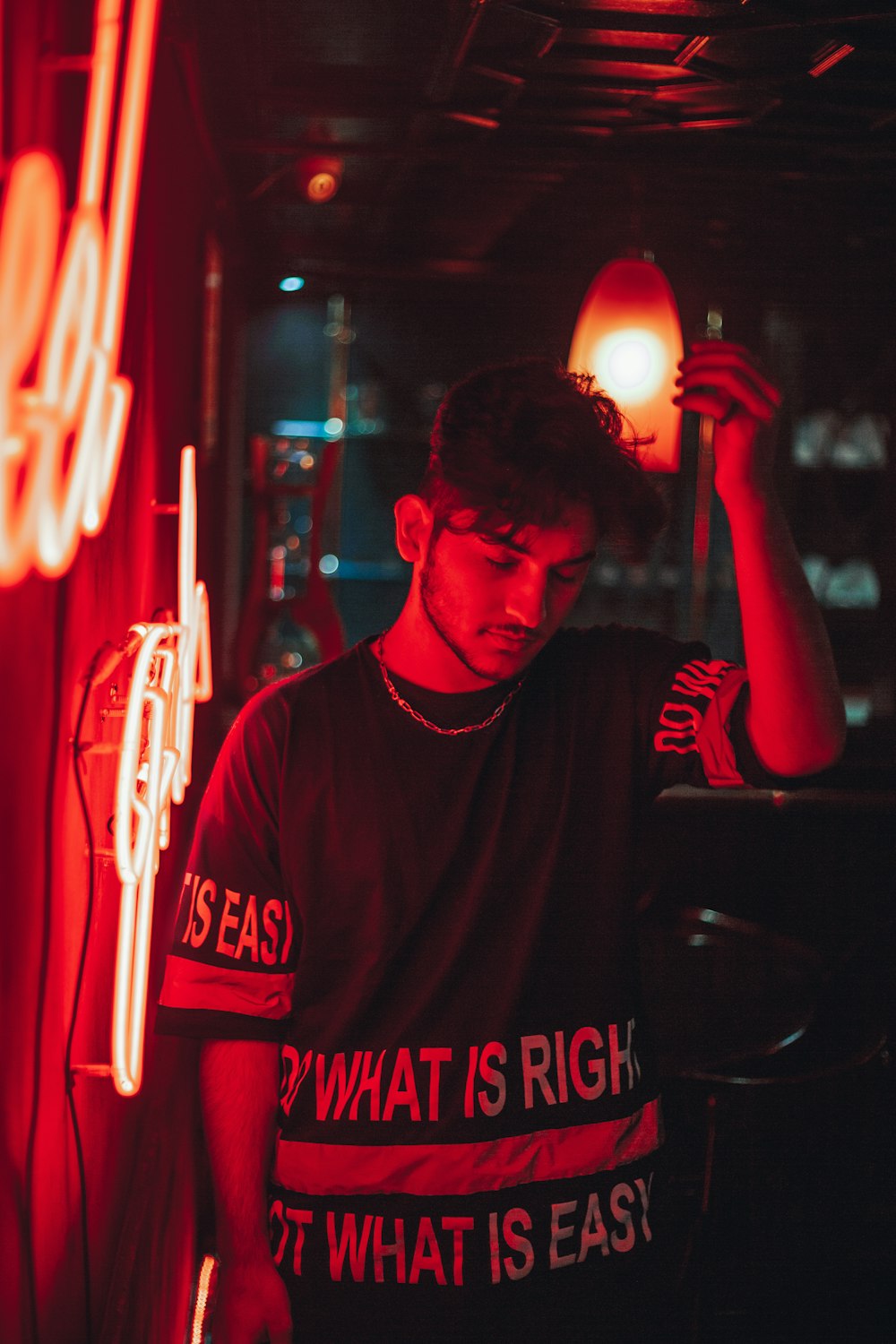 a man holding a red light