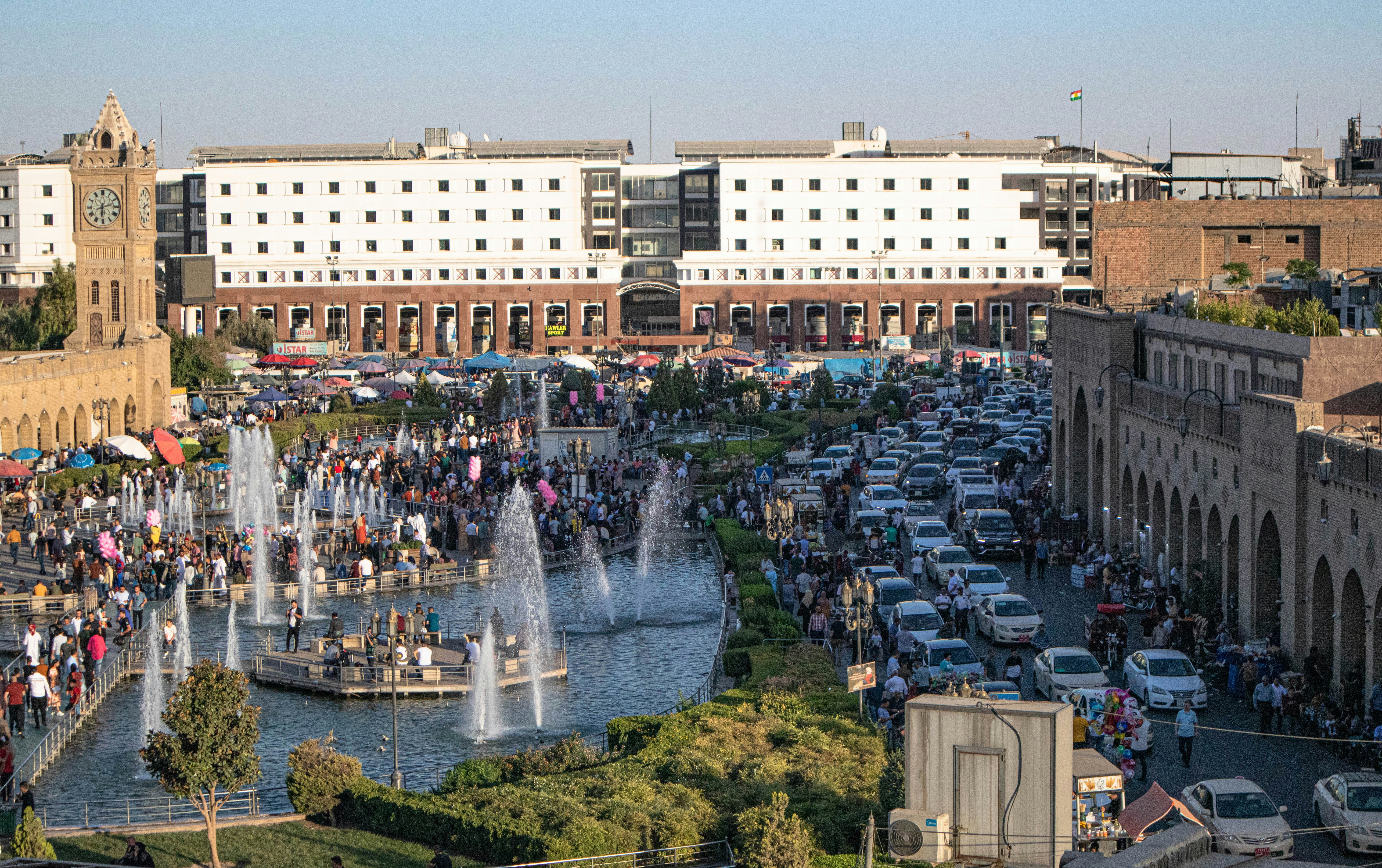a fountain in a city