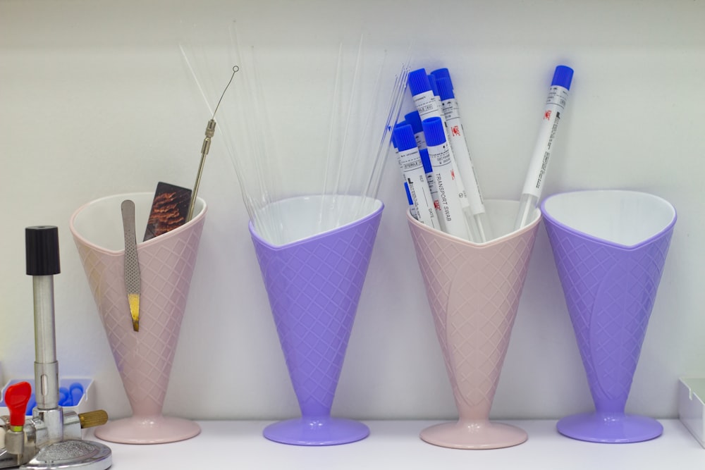 a group of toothbrushes in a holder