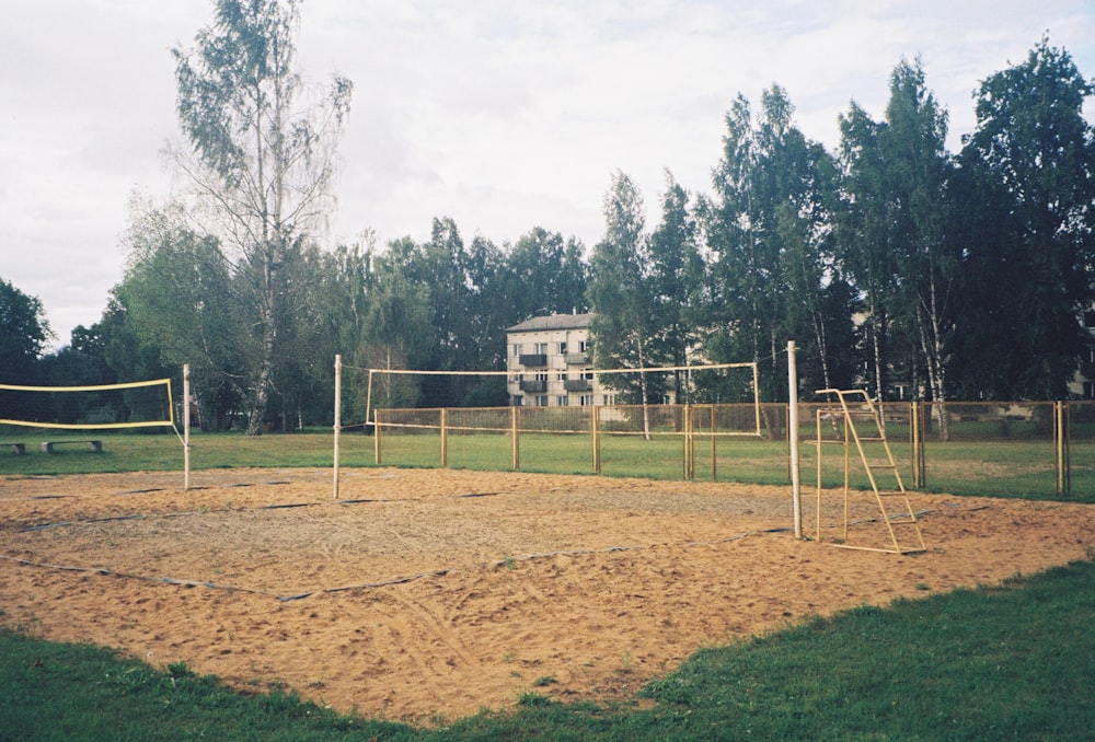 a football field with a goal