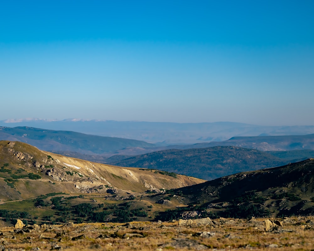 a landscape with hills and trees