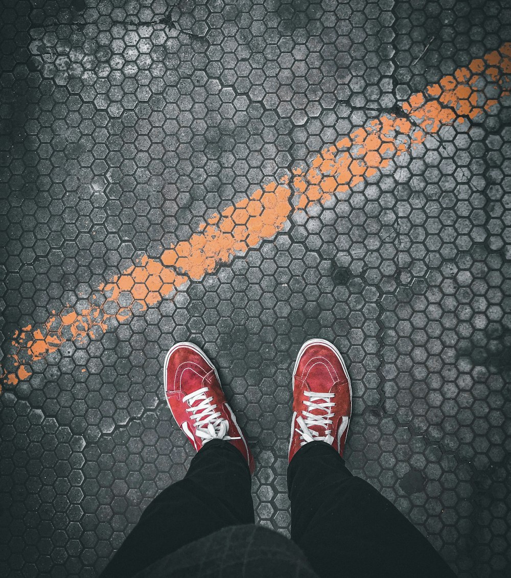 a person's feet on a carpet