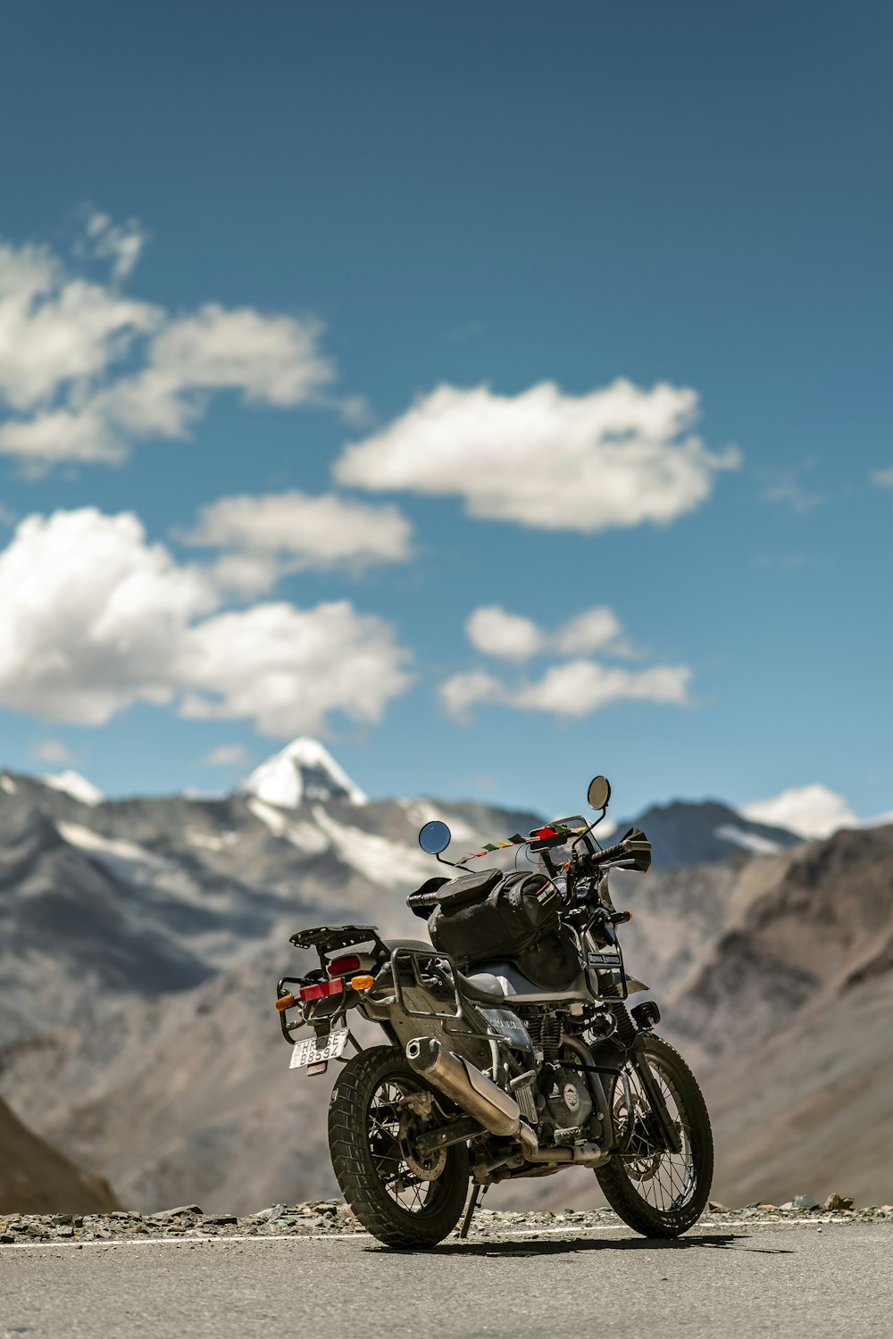 a motorcycle parked on a road