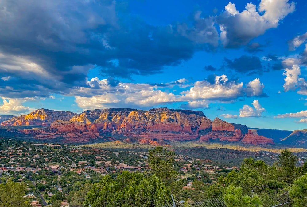 a landscape with trees and mountains