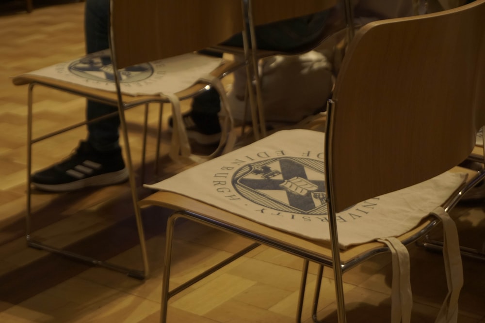 a table with a sign on it