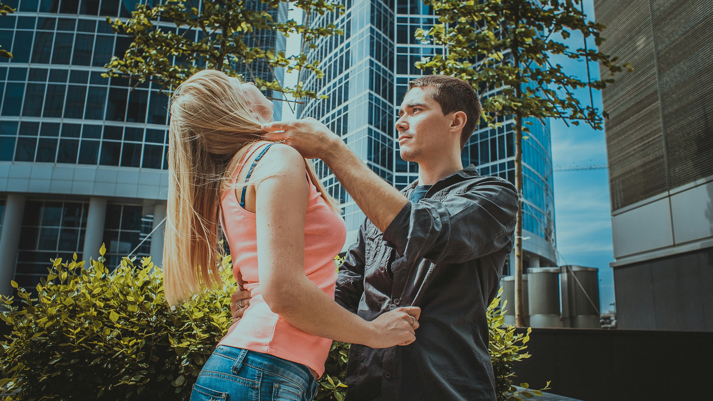 a man and woman embracing