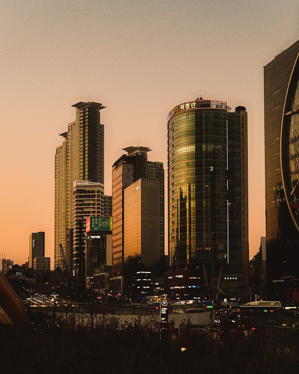 a city skyline at night