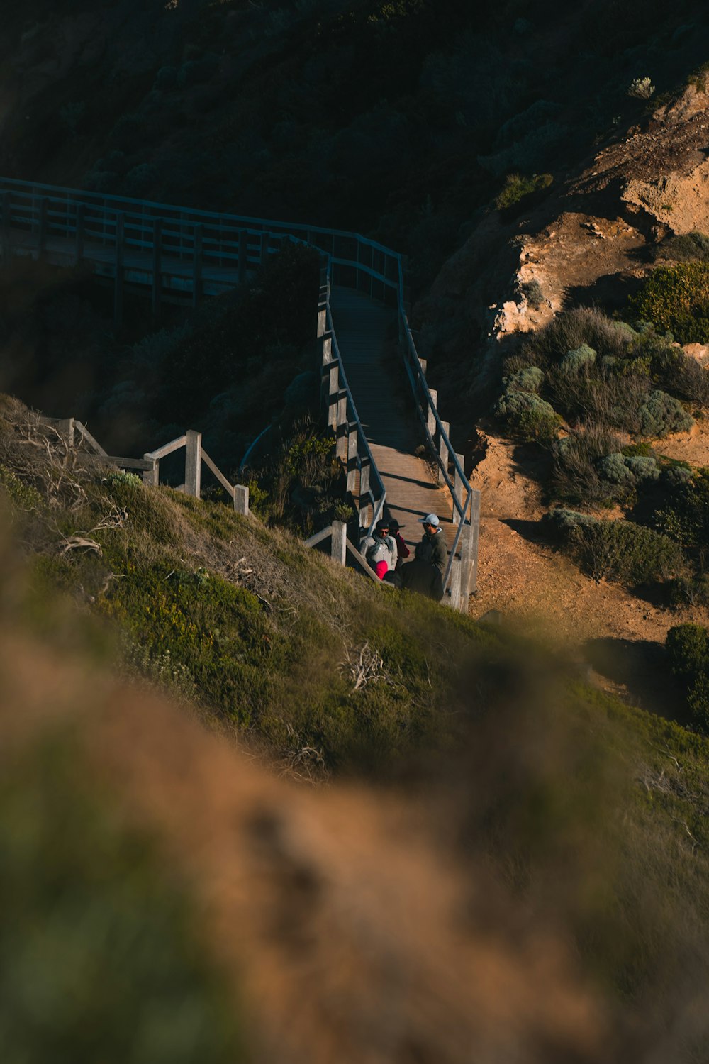 a group of people on a bridge