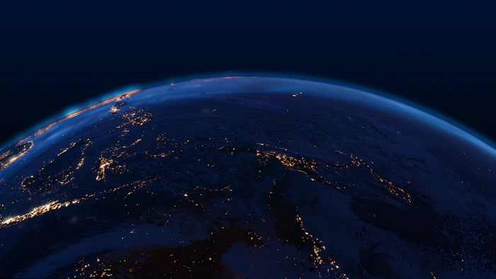 View of Earth from space over a dark blue sky