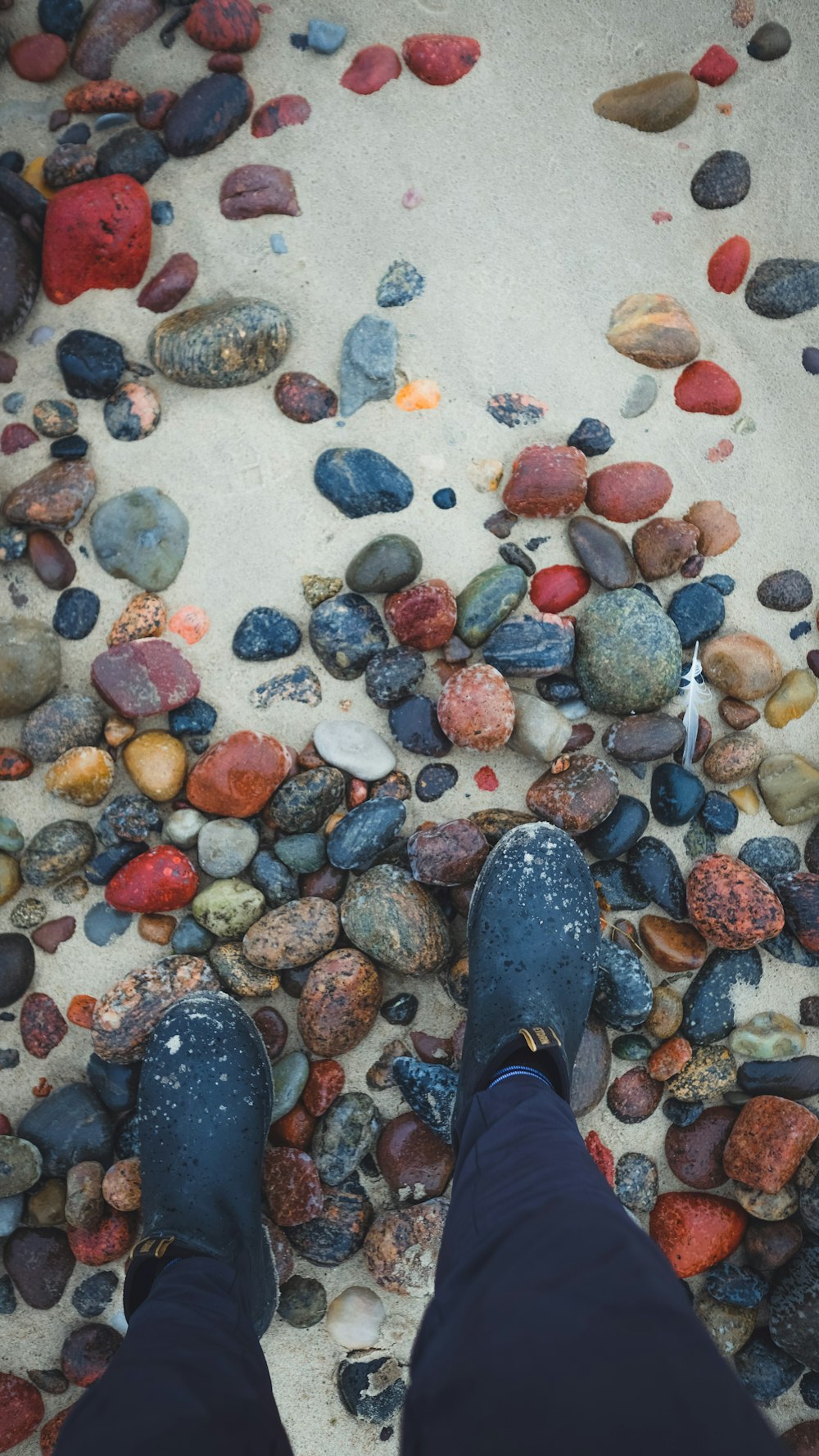 a person's feet on a rocky surface