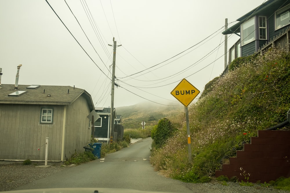 a yellow sign on a street