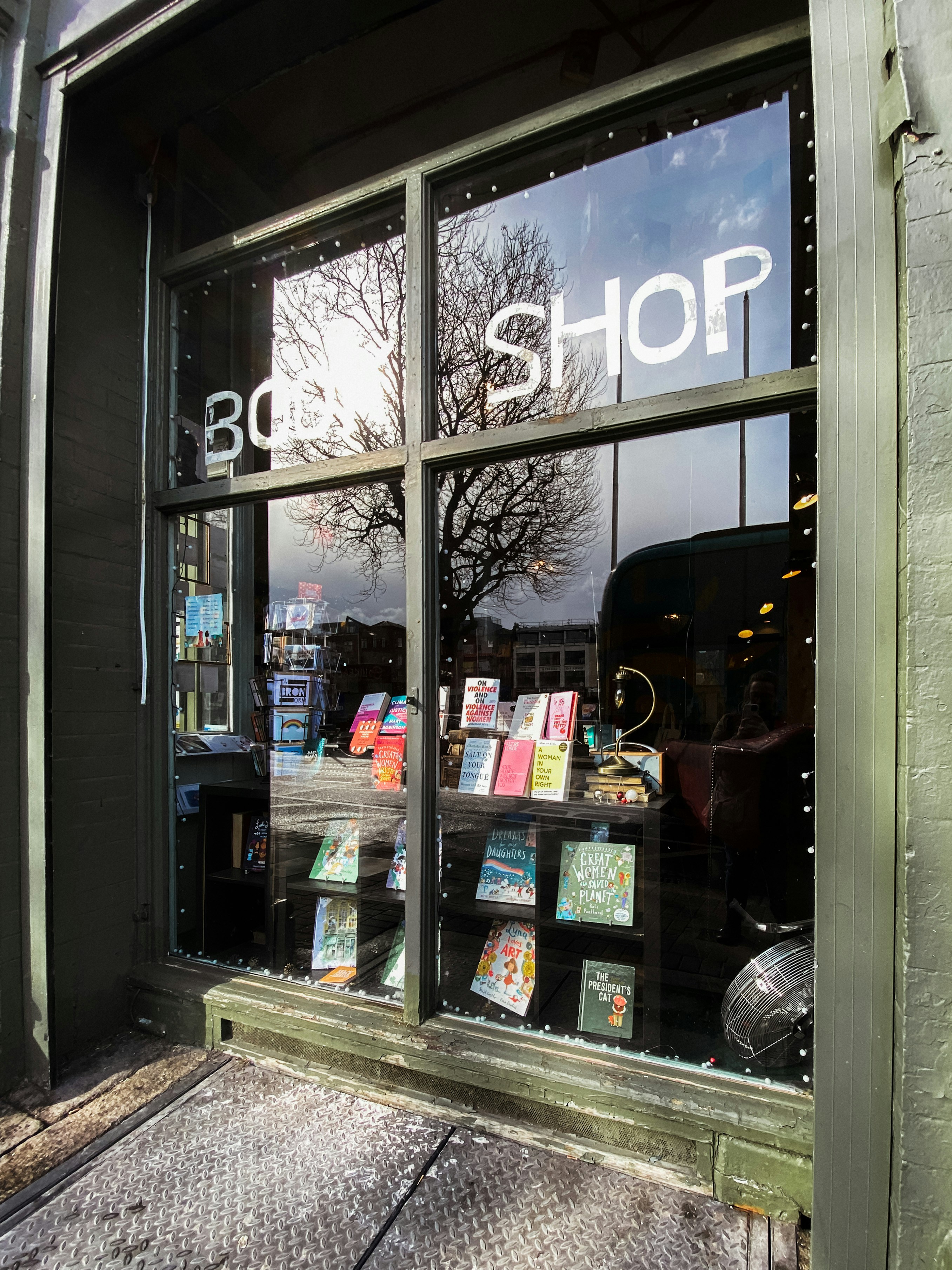 a store front with a window