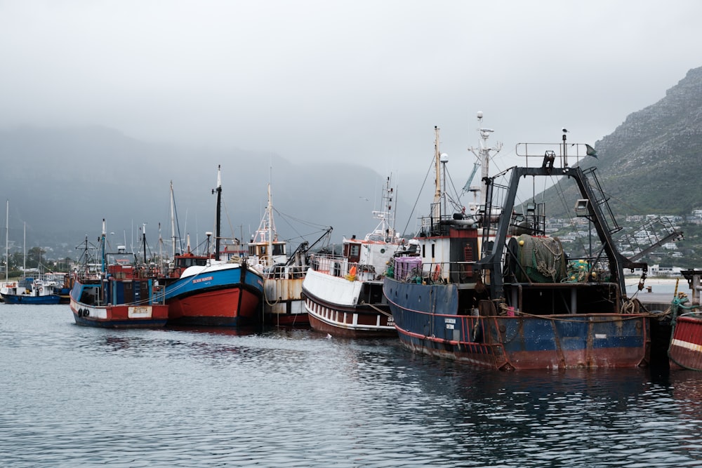 a group of boats in a harbor