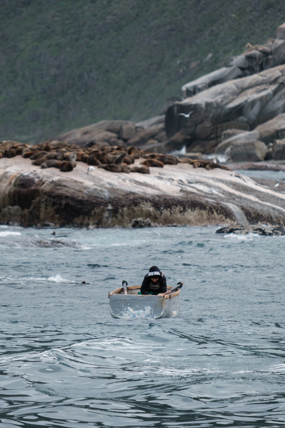 a person in a canoe in a river